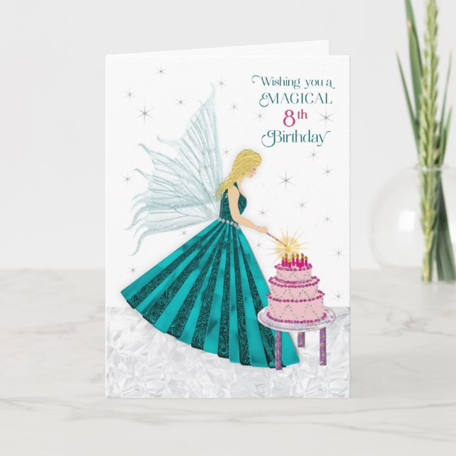Birthday for Girl 8 Magical Fairy Lighting Candle Card (Front)
