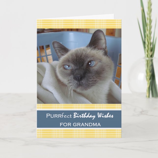 Birthday for Grandma, Cat in Laundry Basket Card (Front)