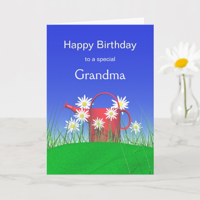 Birthday for Grandma Daisies and Watering Can Card (Small Plant)