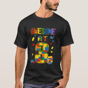 Birthday For Kids 3 Building Blocks Bricks Theme T-Shirt