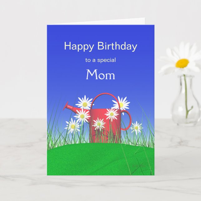 Birthday for Mom Daisies and Watering Can Card (Small Plant)