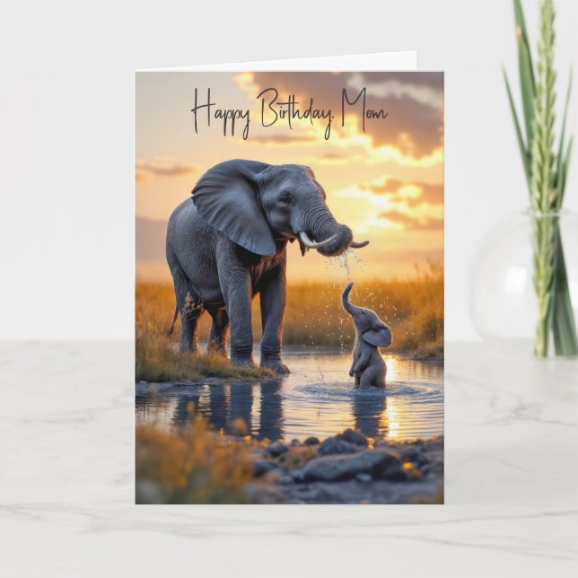 Birthday for Mom Elephant With Baby Card (Front)