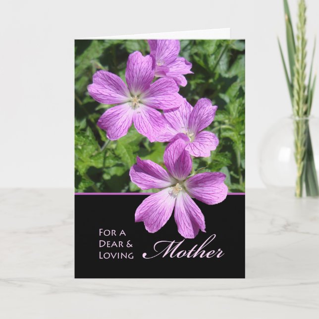 Birthday for Mother, Cranesbill Geranium Flowers Card (Front)