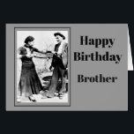 Birthday for Reluctant Brother Fun Vintage Photo<br><div class="desc">Birthday for Reluctant Brother Fun Vintage Photo with a woman holding a man at gunpoint.  You'll celebrate your birthday or else!</div>