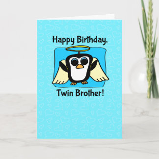Birthday for Twin Brother - Little Angel Penguin Card