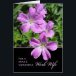 Birthday for Work Wife, Cranesbill Geraniums<br><div class="desc">Happy Birthday greeting card for a work wife,  co-worker. Card has an image of Cranesbill geraniums in shades of violet and lavender colours. Botanical,  floral themed greeting card. Art,  image,  and verse copyright © Shoaff Ballanger Studios.</div>
