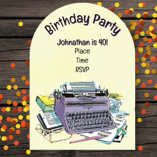 Birthday for Writer Vintage Purple Typewriter Pens Acrylic Invitations