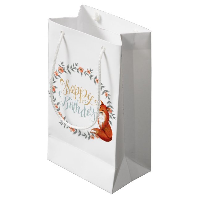 Birthday Fox Wreath Small Gift Bag (Front Angled)