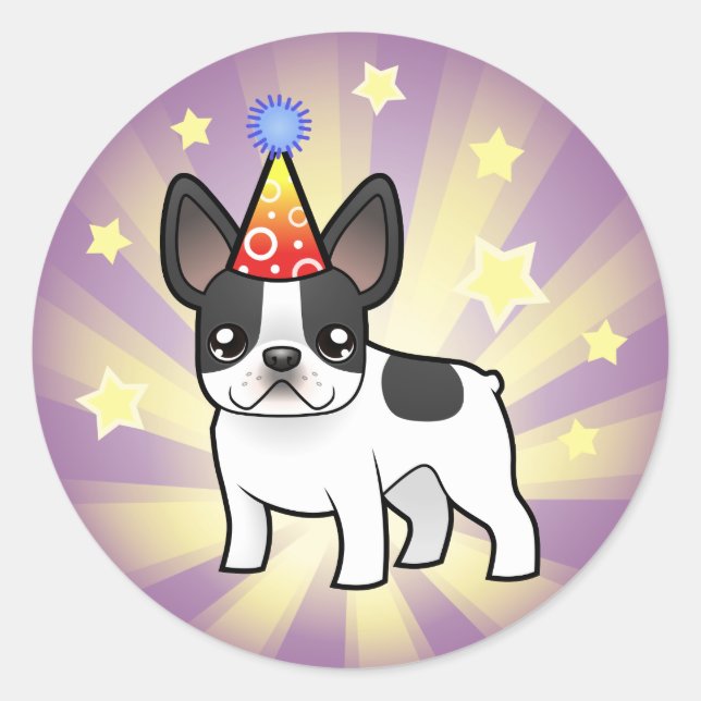 Birthday French Bulldog Classic Round Sticker (Front)