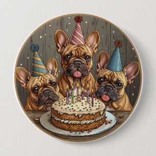 Birthday French Bulldogs Party Hats 4 Inch Round Button