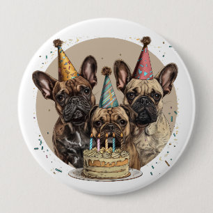 Birthday French Bulldogs Party Hats 4 Inch Round Button