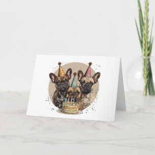 Birthday French Bulldogs Party Hats Card