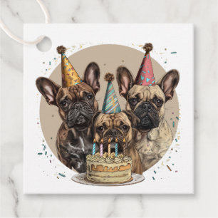 Birthday French Bulldogs Party Hats Favour Tags