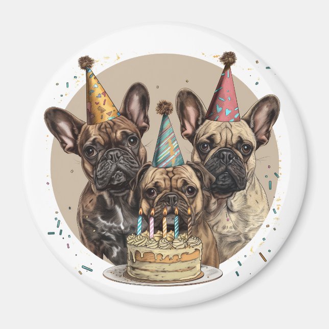 Birthday French Bulldogs Party Hats Magnet (Front)