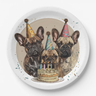 Birthday French Bulldogs Party Hats Paper Plate