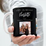 Birthday friend black photo names coffee mug<br><div class="desc">A gift from friends for a woman's 21st birthday, celebrating her life with 3 of your photos of her, her friends, family, interest or pets. Personalize and add her name, age 21 and your names. White coloured letters. A chic, classic black background. Her name is written with a modern hand...</div>