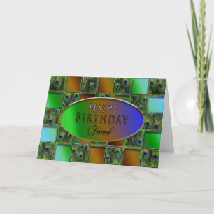 BIRTHDAY FRIEND, PEACOCK FEATHERS CARD