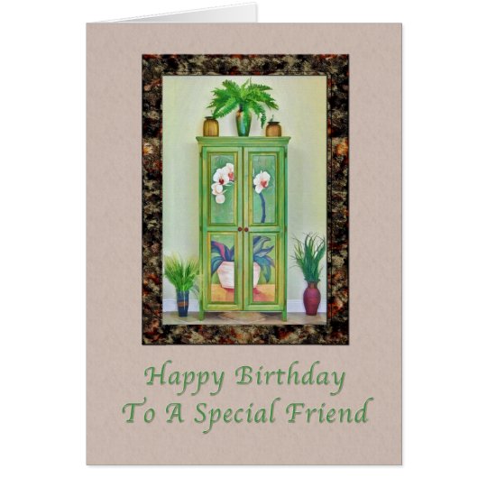 Birthday, Friend, Still Life with Antique Cabinet Card