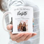 Birthday friend white black photo names coffee mug<br><div class="desc">A gift from friends for a woman's 21st birthday, celebrating her life with 3 of your photos of her, her friends, family, interest or pets. Personalize and add her name, age 21 and your names. Black coloured letters. A chic, classic white background. Her name is written with a modern hand...</div>
