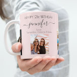 Birthday friends blush photo names coffee mug<br><div class="desc">A gift from friends for a woman's 21st birthday, celebrating her life with 3 of your photos of her, her friends, family, interest or pets. Personalize and add her name, age 21 and your names. Black colored letters. A girly, feminine blush pink, rose gold colored background. Her name is written...</div>
