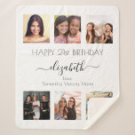 Birthday friends photo collage white black  sherpa blanket<br><div class="desc">A gift from friends for a woman's 21st birthday, celebrating her life with a collage of 6 of your high quality photos of her, her friends, family, interest or pets. Personalize and add her name, age 21 and your names. Black text. A chic, classic elegant white background colour. Her name...</div>