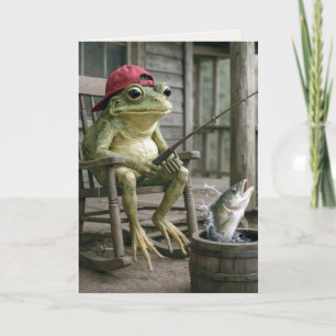 Birthday Frog Fishing in a Whisky Barrel Card