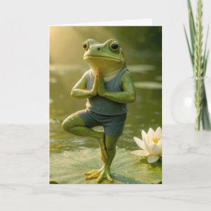 Birthday Frog In a Yoga Tree Pose Card