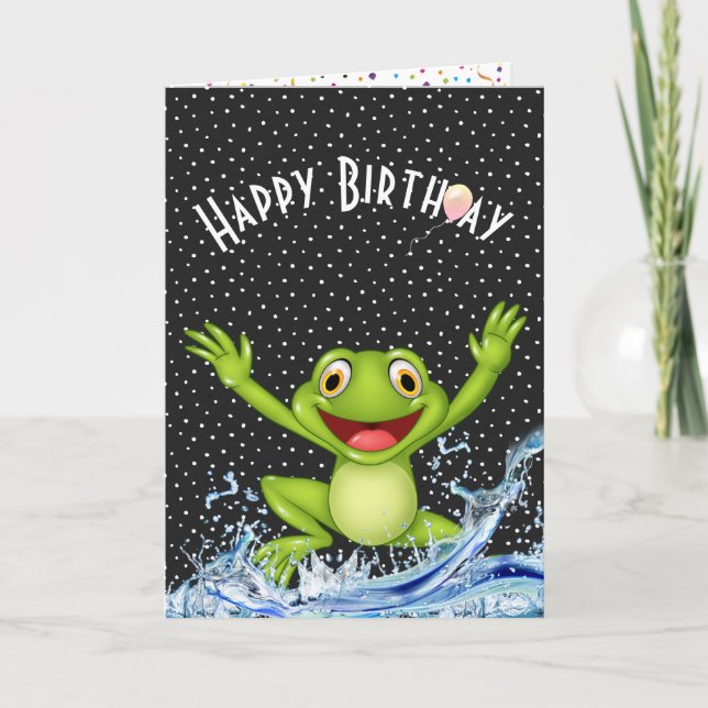 Birthday Frog Jumping Our of Water Card (Front)