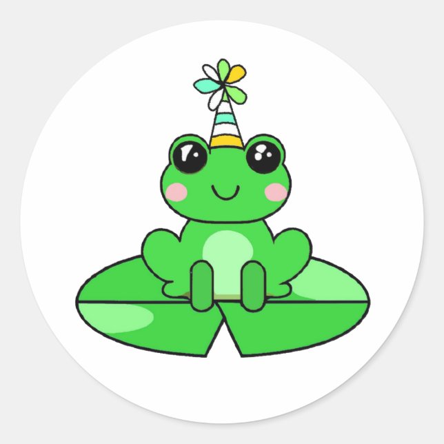 Birthday Frog on a Lily Pad Classic Round Sticker (Front)