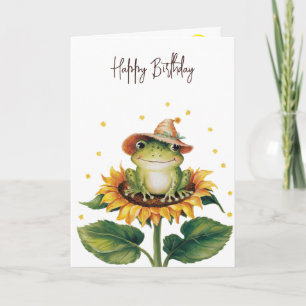 Birthday Frog On a Sunflower Card
