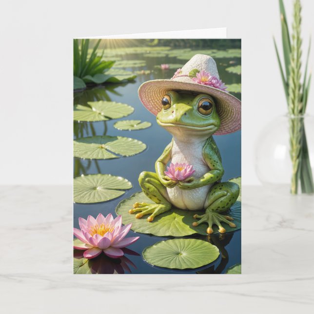 Birthday Frog Sitting On a Lily Pad Card (Front)