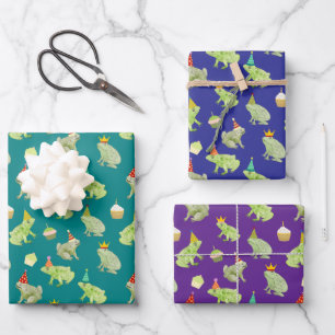 Birthday Frogs Funny Hand-Illustrated Cute Toads Wrapping Paper Sheet