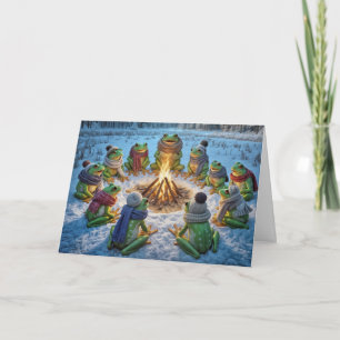 Birthday Frogs Gathering Around a Campfire Card