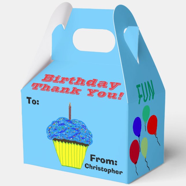 Birthday Fun Balloons Thank You Name Favor Box (Back)