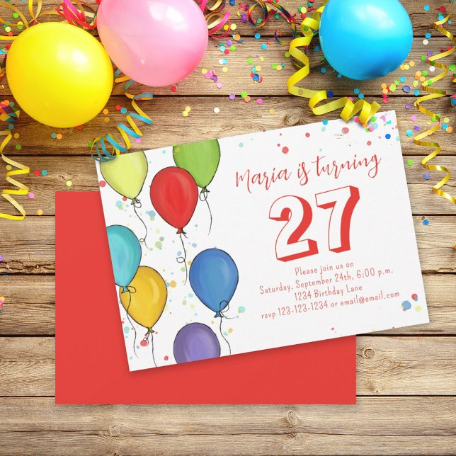 Birthday Fun Party Celebration Balloons Confetti  Invitation (Creator Uploaded)