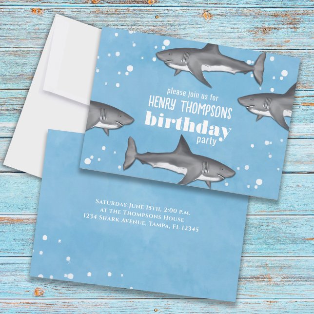 Birthday Fun Whimsical Ocean Swimming Sharks Invitation (Creator Uploaded)