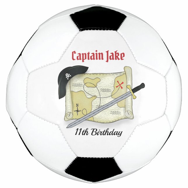 Birthday Fun Whimsical Pirate Hat Treasure Map Soccer Ball (Front)