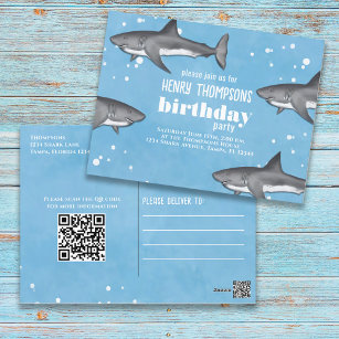 Birthday Fun Whimsical Sharks Ocean QR Code  Postcard
