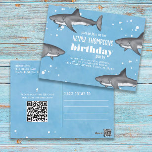 Birthday Fun Whimsical Sharks QR Code Social Media Postcard