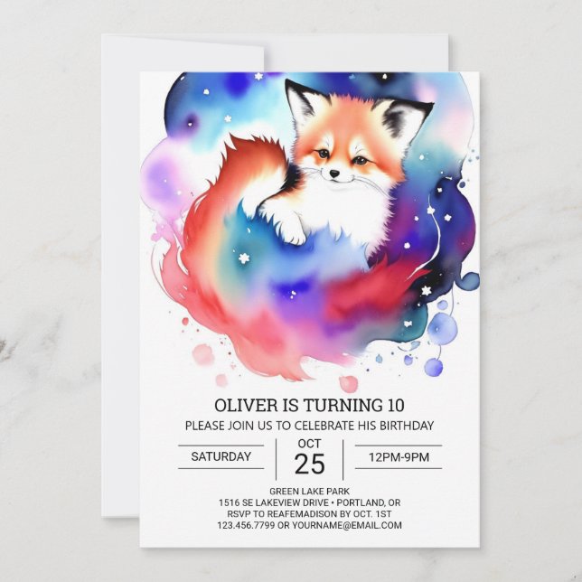 Birthday Fun with Watercolor Foxes Invitation (Front)
