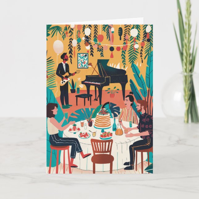 Birthday Funky Retro Music Party Holiday Card (Front)