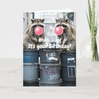 Birthday Funny Raccoons Blow Pink Bubble Cute Card