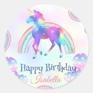 Birthday galaxy rainbow unicorn Party for Girl Classic Round Sticker