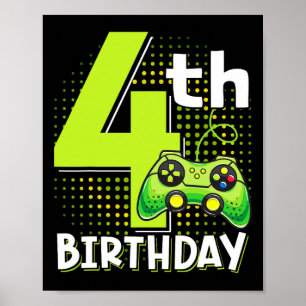 Birthday Gamer 4 Years Old Funny Video Game Boys Poster