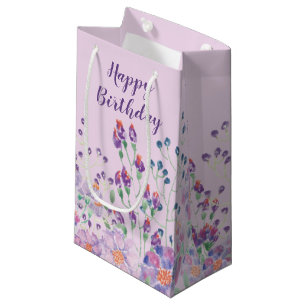 Birthday Garden Flowers on Pink Small Gift Bag