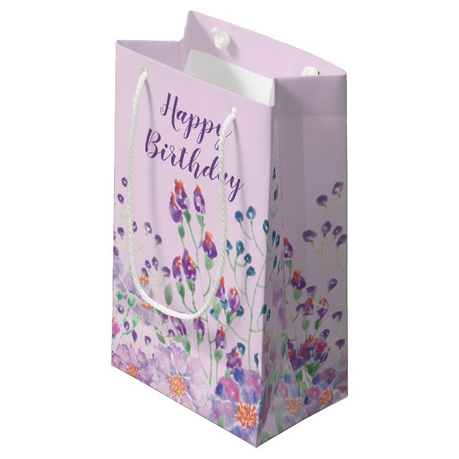 Birthday Garden Flowers on Pink Small Gift Bag (Front Angled)