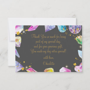 Birthday Gem Party Crystals Girl's watercolor Thank You Card
