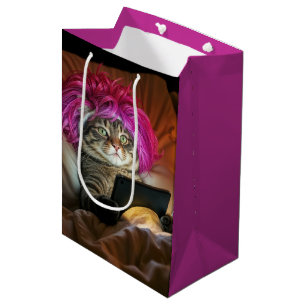 Birthday Gen Z Cat Staring an Electronic Tablet Medium Gift Bag