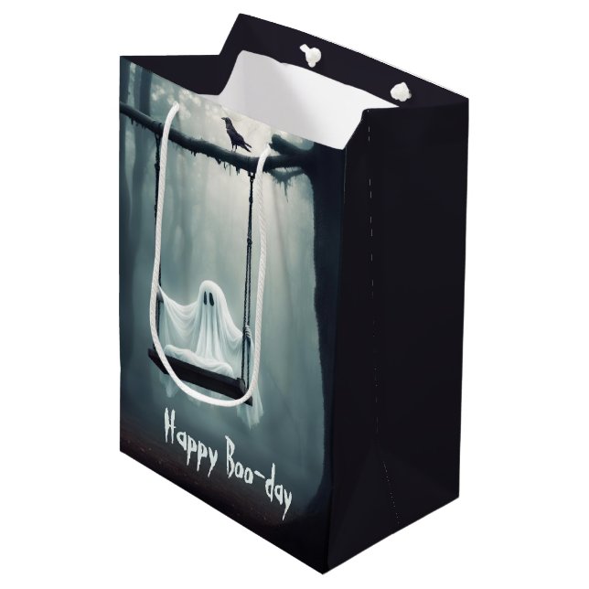 Birthday Ghost and Raven Medium Gift Bag (Front Angled)