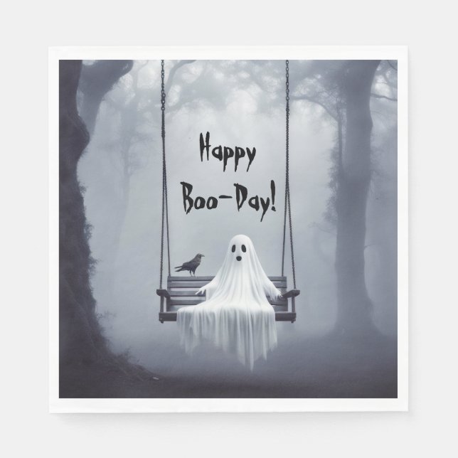 Birthday Ghost On A Swing With Raven Napkin (Front)